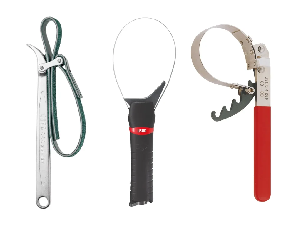 Različne vrste tračnega ključa za oljni filter.