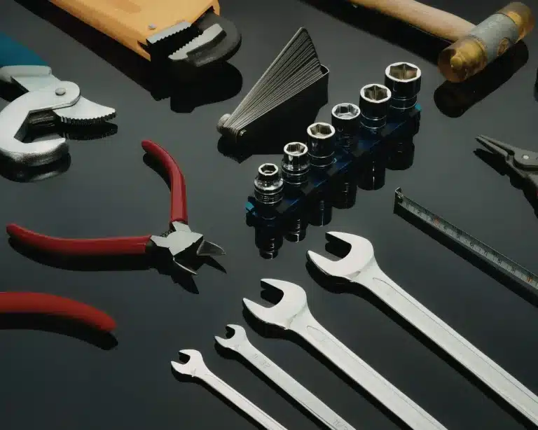 Set osnovnega ročnega orodja na mizi za domače mojstre in DIY projekte.