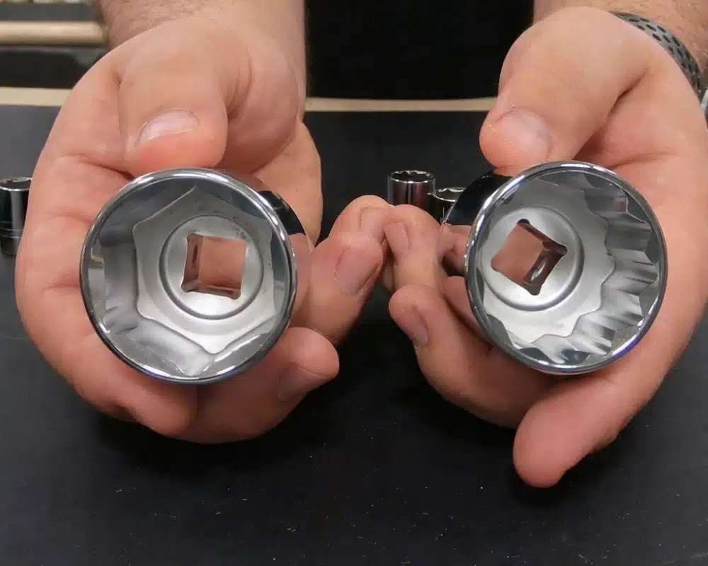 Razlika v notranjem profilu 6-robega in 12-robega nasadnega ključa.