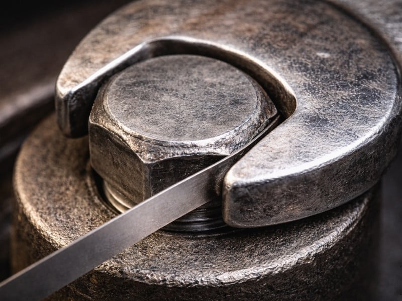 Nepravilna uporaba metričnega ključa na colskem vijaku z uporabo podložnega lističa.